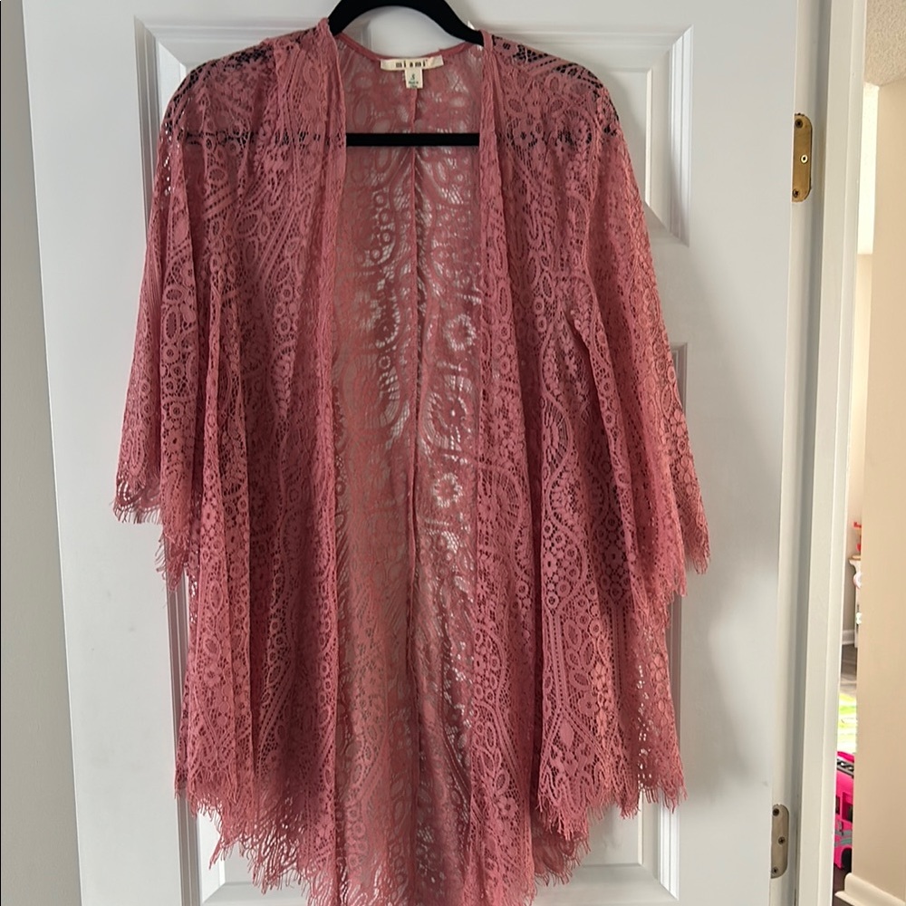Pink Lace Kimono Cardigan
